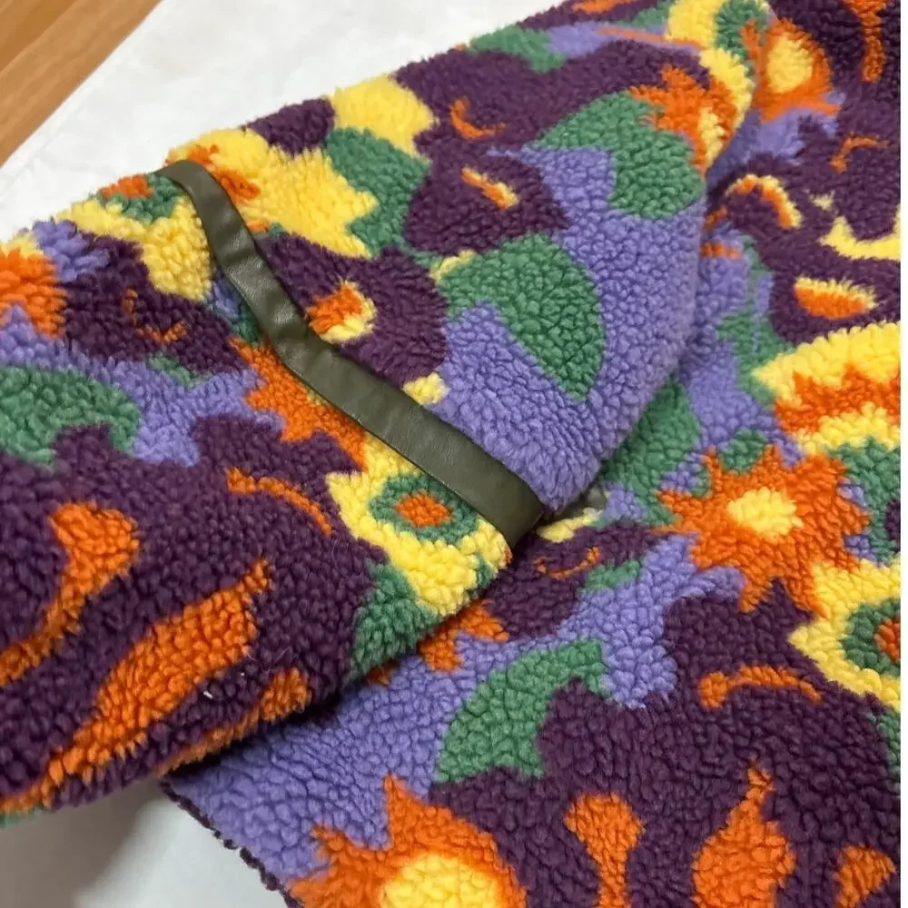 Anthropologie Hutch Women’s Medium Floral Faux Sherpa Jacket Maximalist Artsy - Picture 8 of 11